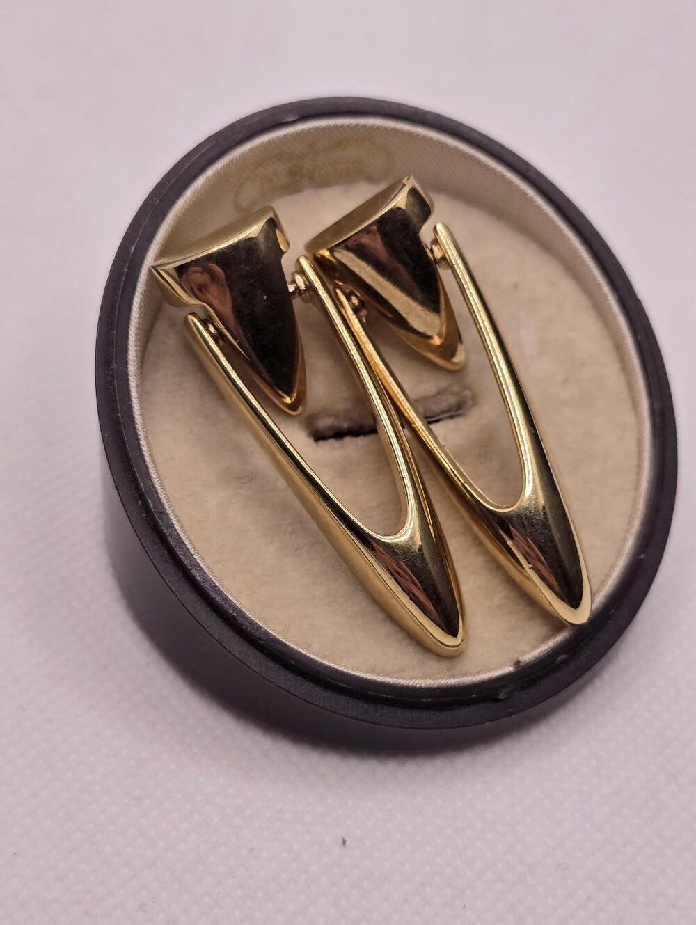 Givenchy Pointed Door Knocker Pierced Earrings Gold Tone 1980s 90s